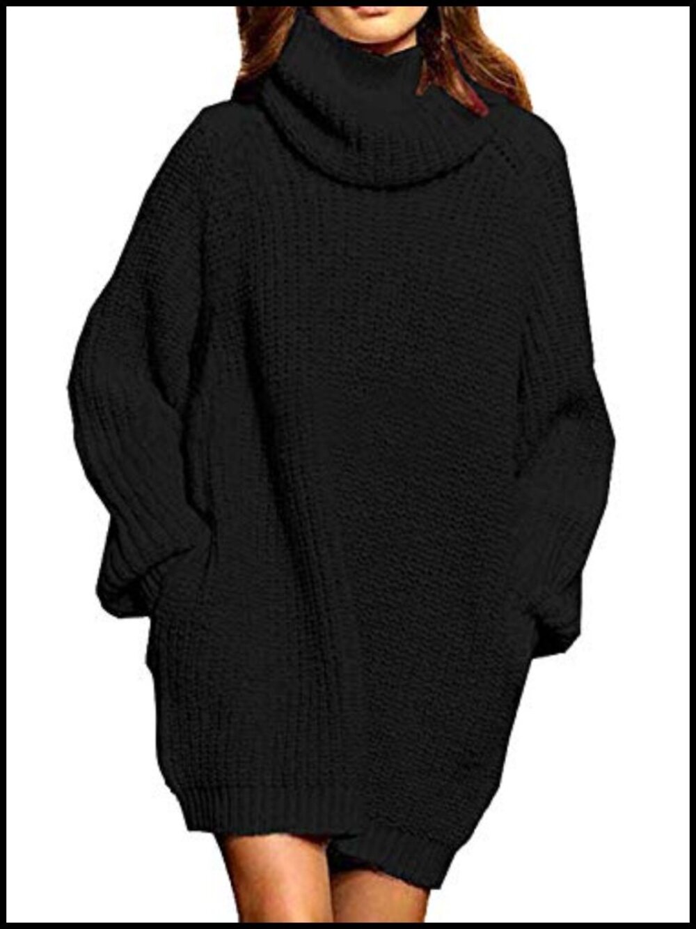 Oversized Chunky Knit Turtleneck Sweater Dress with Pockets